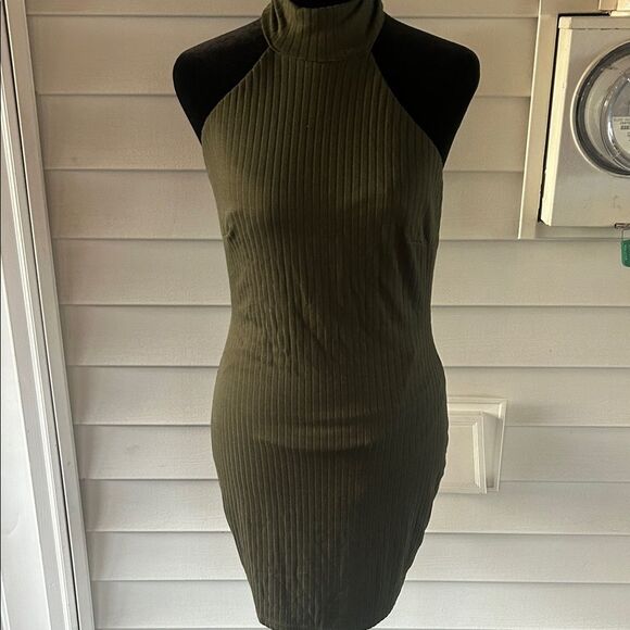 Lulu's Olive Ribbed Halter Mini Dress C - Picture 1 of 5